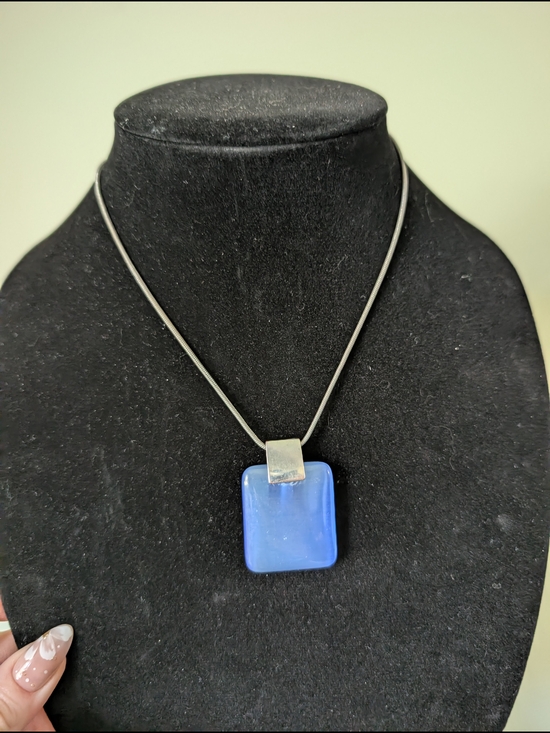 Jewelry - Blue Glass Pendant Necklace with Silver Bail
